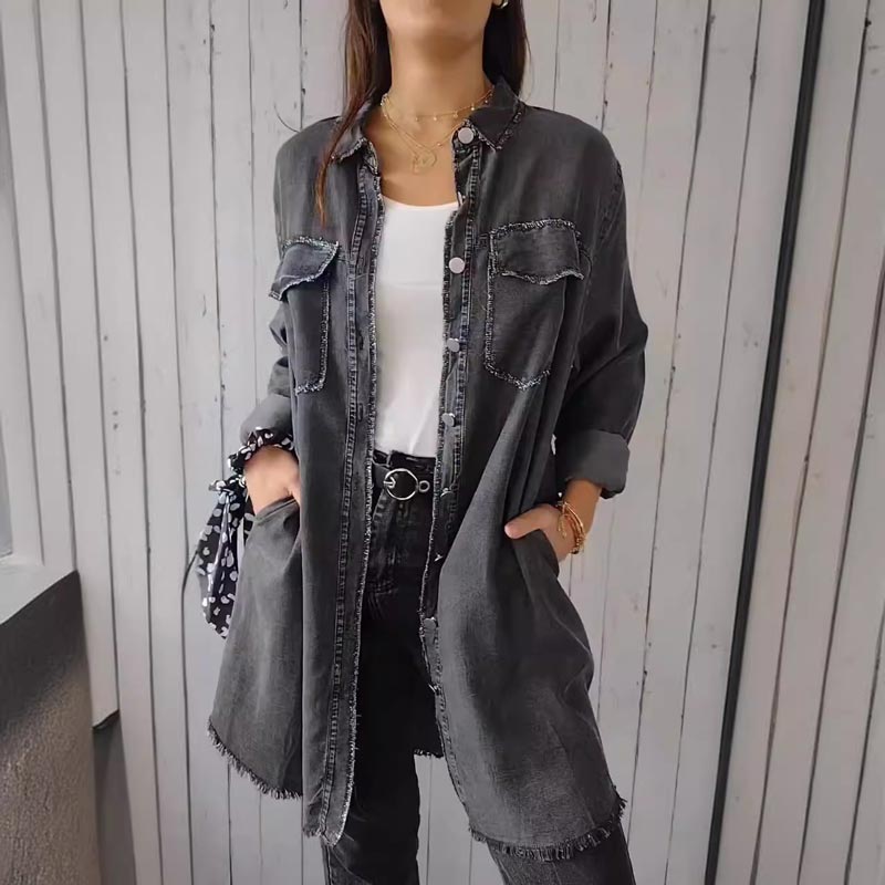 Christiane - Trendiger Überlanges Jeanshemdkleid