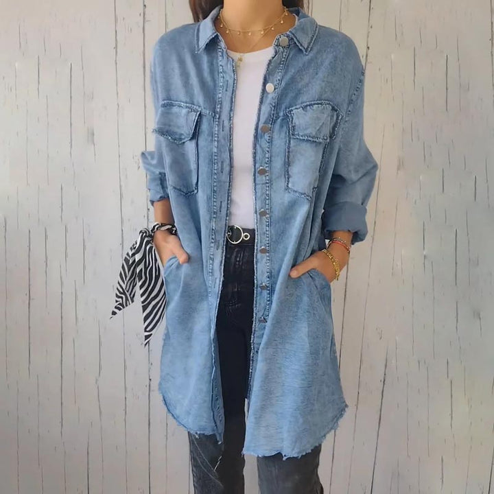 Christiane - Trendiger Überlanges Jeanshemdkleid