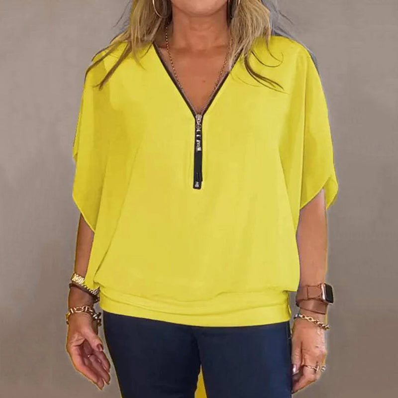 Shauna - Chiffon-Top Im Casual-Stil Mit Reißverschluss Am Ausschnitt