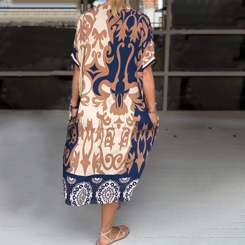 Rilana - V-Ausschnitt Und Lockeres Bedrucktes Midi Kleid