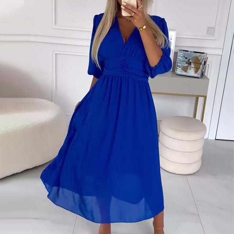 Svana –  V-Ausschnitt  Chiffon-Kleid