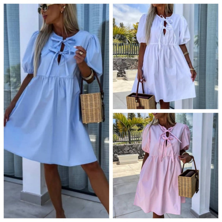 Oana – Stilvolles Kleid Mit Schleife Und Puffärmeln