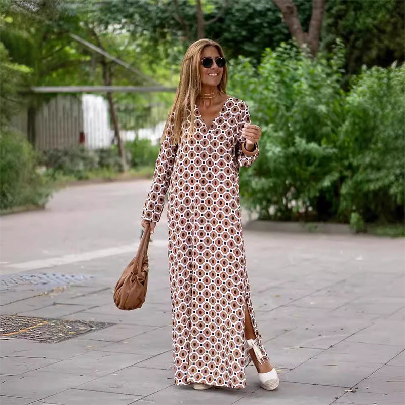 Henar - Boho Kleid mit Langen Ärmeln und V Ausschnitt