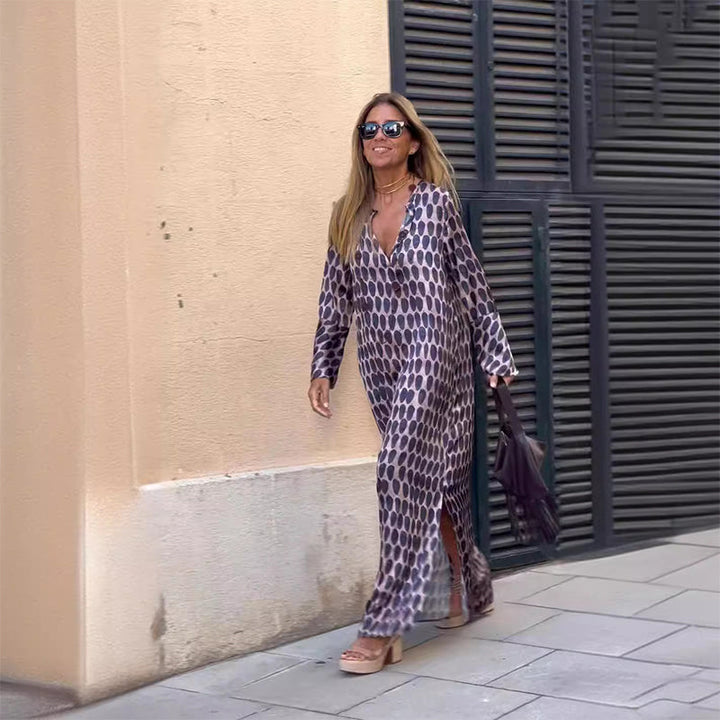 Henar - Boho Kleid mit Langen Ärmeln und V Ausschnitt