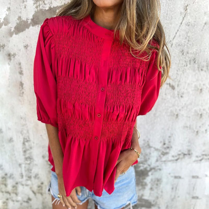 Megan – Bluse mit Puffärmeln und Knopfleiste