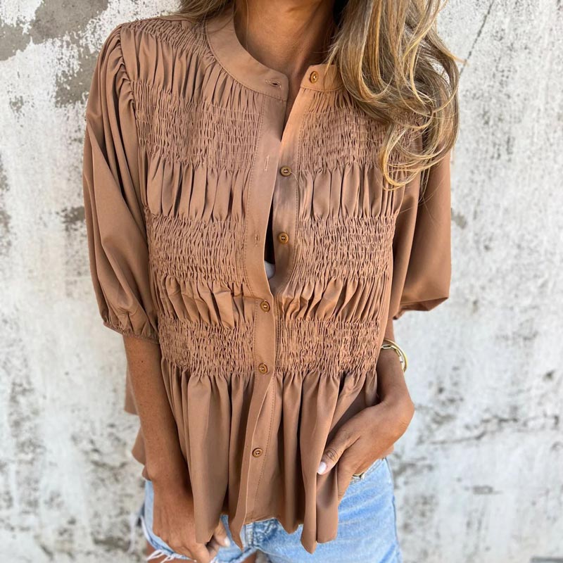 Megan – Bluse mit Puffärmeln und Knopfleiste