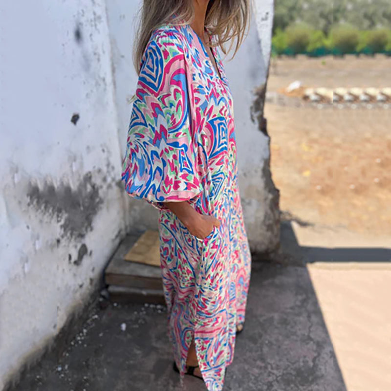 Lowri – Stilvolles Maxi Kleid Mit V-Ausschnitt Und Taschen