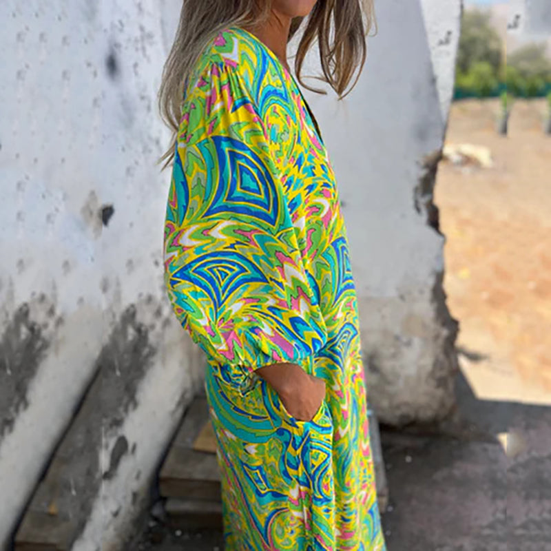 Lowri – Stilvolles Maxi Kleid Mit V-Ausschnitt Und Taschen