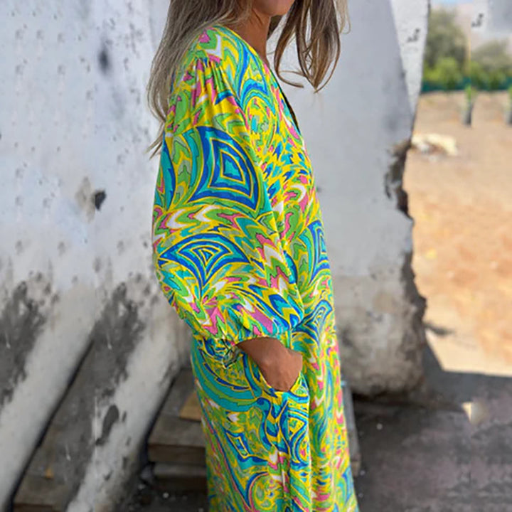 Lowri – Stilvolles Maxi Kleid Mit V-Ausschnitt Und Taschen