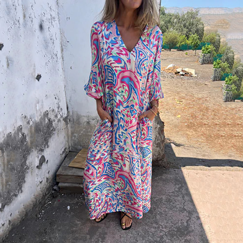 Lowri – Stilvolles Maxi Kleid Mit V-Ausschnitt Und Taschen