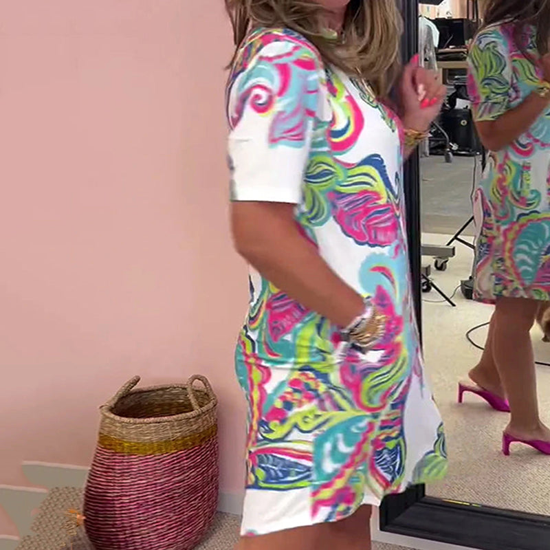 Heloise – Bunt Bedrucktes Kleid mit V-Ausschnitt