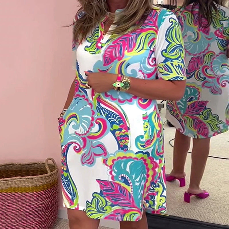 Heloise – Bunt Bedrucktes Kleid mit V-Ausschnitt