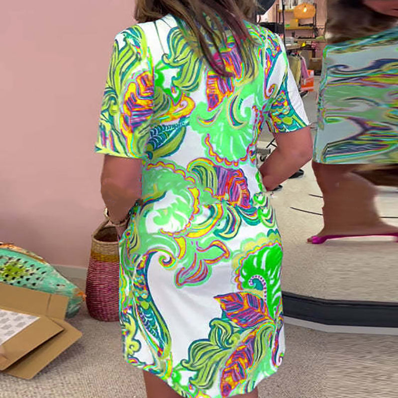 Heloise – Bunt Bedrucktes Kleid mit V-Ausschnitt