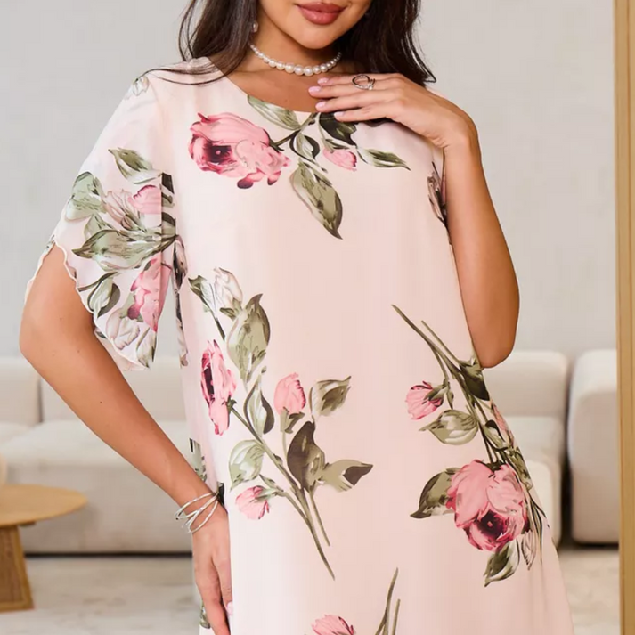 Merita – Modisches Chiffon Kleid Mit Blütenblättern