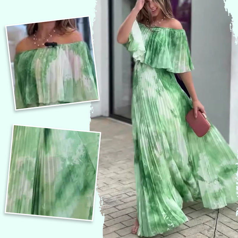 Vinelia – Bedrucktes Kleid mit Plisseefalten und Schulterfreiem Ausschnitt