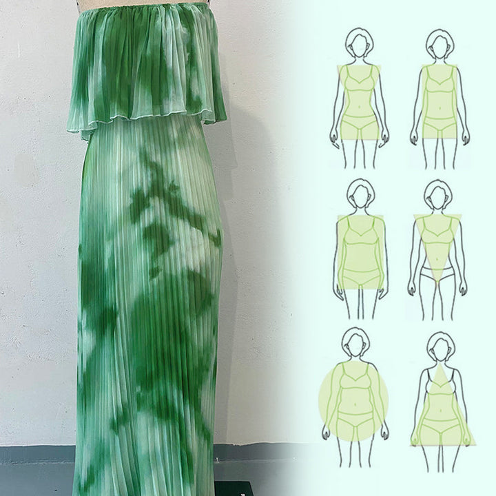 Vinelia – Bedrucktes Kleid mit Plisseefalten und Schulterfreiem Ausschnitt