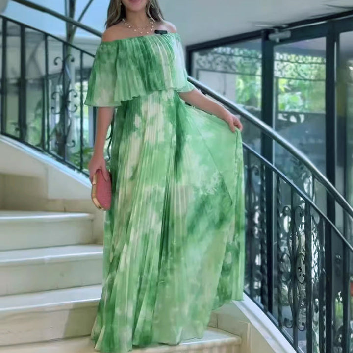 Vinelia – Bedrucktes Kleid mit Plisseefalten und Schulterfreiem Ausschnitt