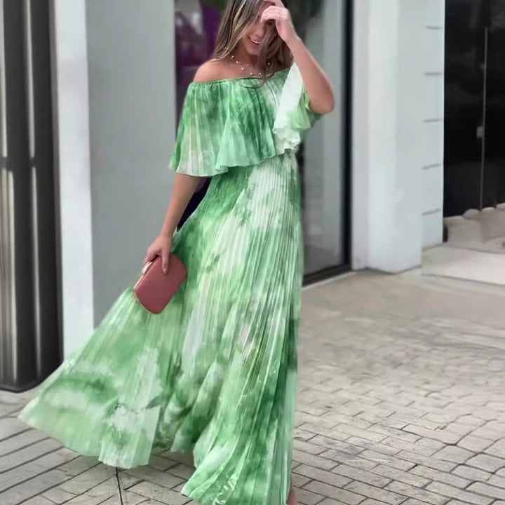 Vinelia – Bedrucktes Kleid mit Plisseefalten und Schulterfreiem Ausschnitt