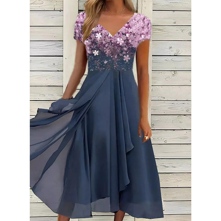 Doina – Stilvolles Kleid Mit V Ausschnitt Und Drucken
