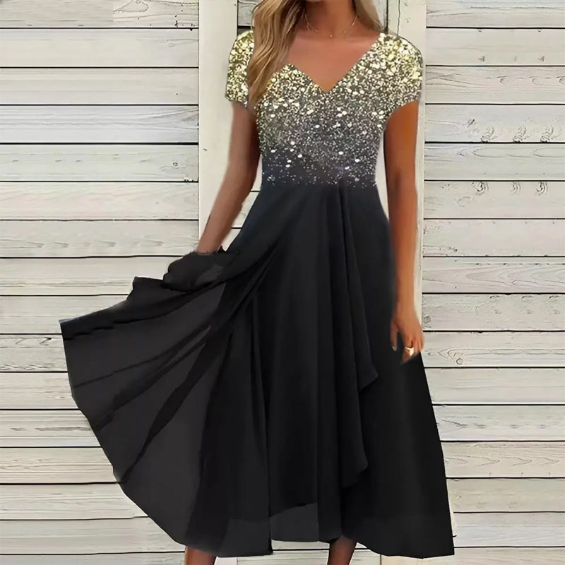 Doina – Stilvolles Kleid Mit V Ausschnitt Und Drucken