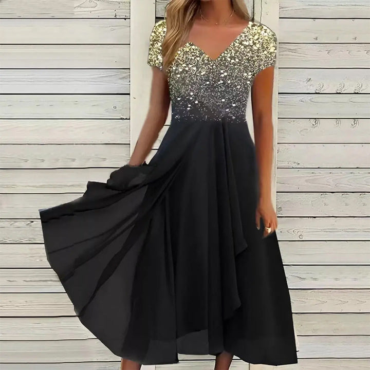 Doina – Stilvolles Kleid Mit V Ausschnitt Und Drucken