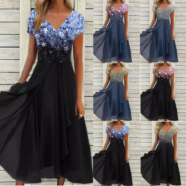 Doina – Stilvolles Kleid Mit V Ausschnitt Und Drucken