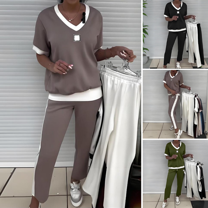 Maliah – Lässiges Set Aus Oberteil Mit V-Ausschnitt Und Hose