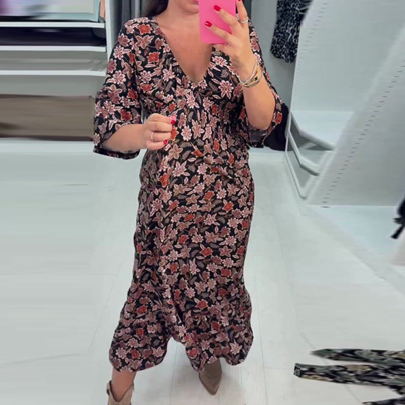 Meika – Bedrucktes Maxikleid mit V-Ausschnitt