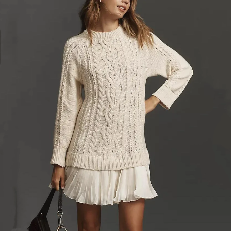 Kalena – Mini Strick Kleid Mit Zopfmuster