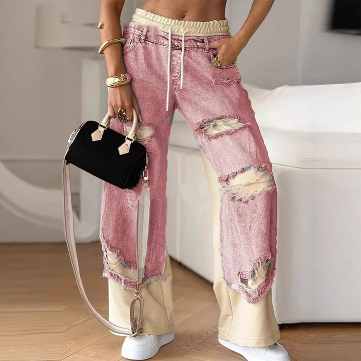 Keilani – Jeanshose Mit Elastischem Bund Und Flickwerk Gestaltung