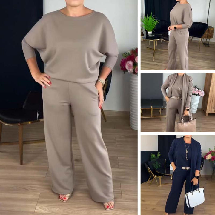 Mouna - Elegantes 3-Teiliges Set Mit Langem Strickjacke