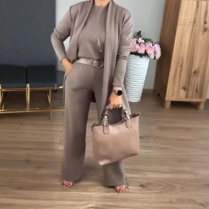 Mouna - Elegantes 3-Teiliges Set Mit Langem Strickjacke