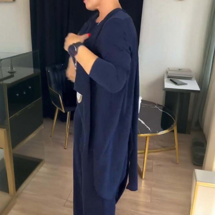 Mouna - Elegantes 3-Teiliges Set Mit Langem Strickjacke