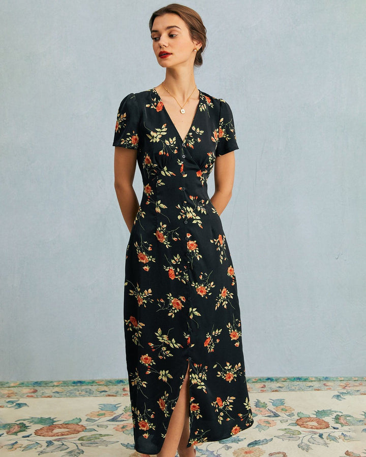 Kambria – Kurzärmeliges Midikleid Mit Blumenmuster
