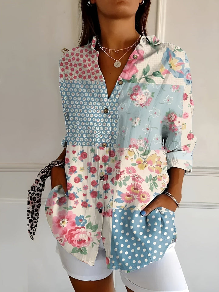 Brenda - Lässige Bluse Mit Blumen Und Wellen