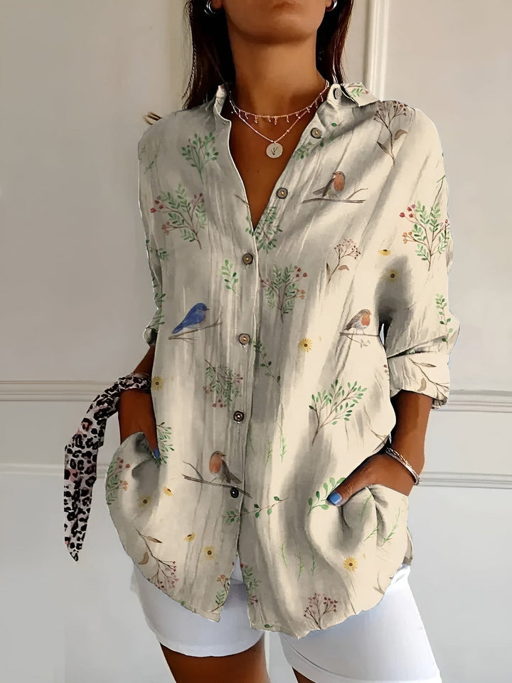 Brenda - Lässige Bluse Mit Blumen Und Wellen