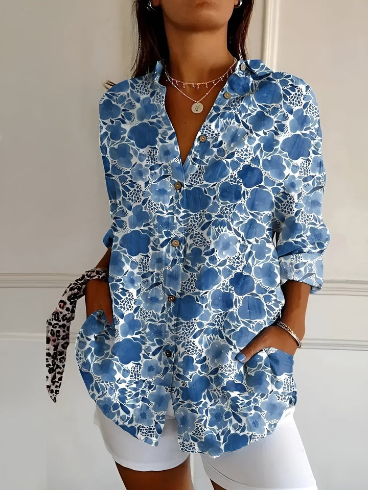 Brenda - Lässige Bluse Mit Blumen Und Wellen