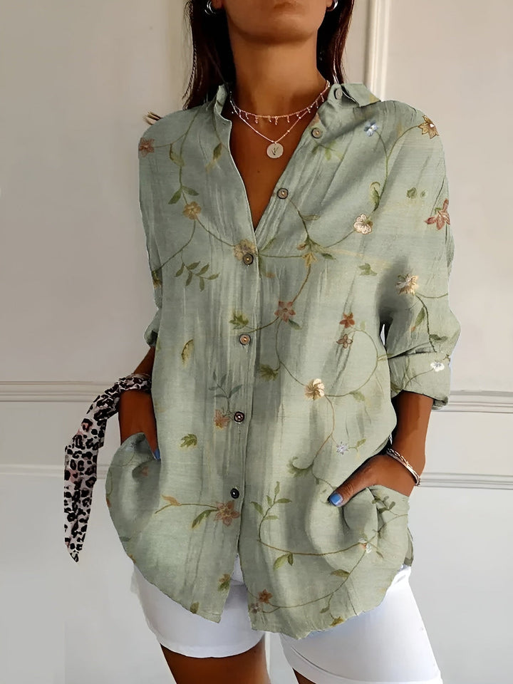 Brenda - Lässige Bluse Mit Blumen Und Wellen